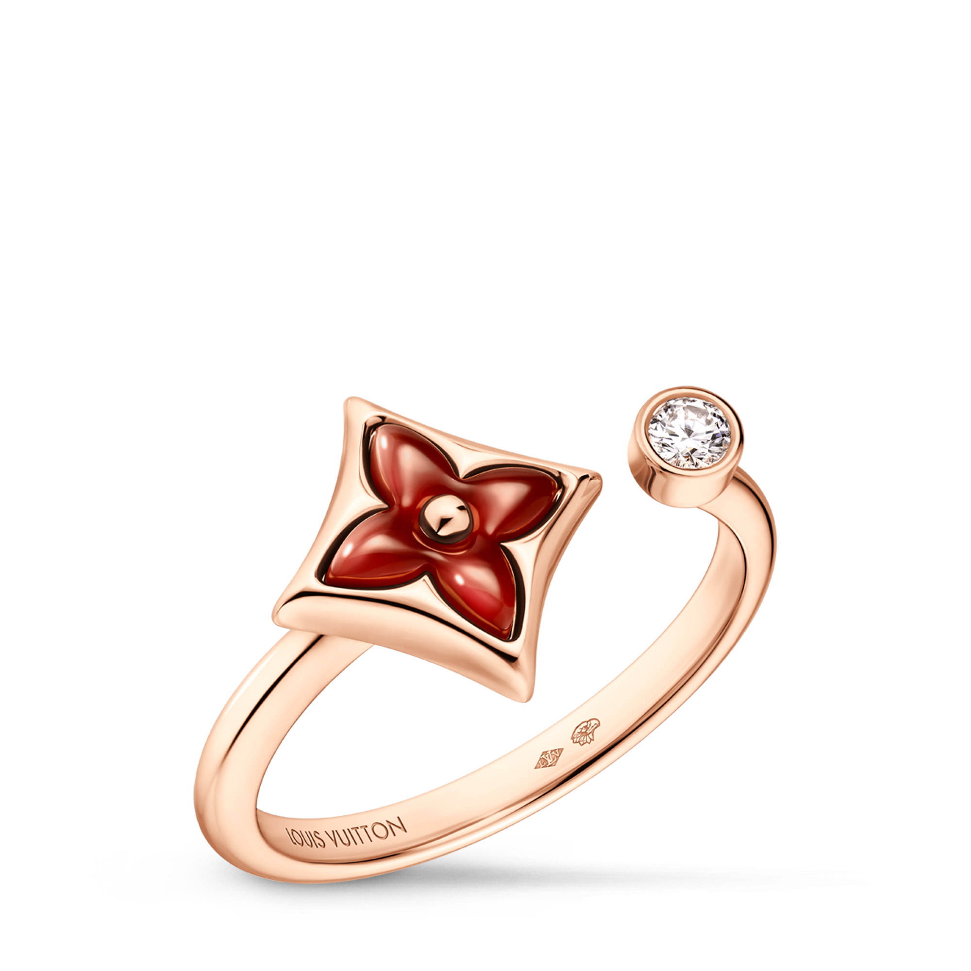 Color Blossom Mini Star Ring, Pink Gold, Cornelian and Diamond